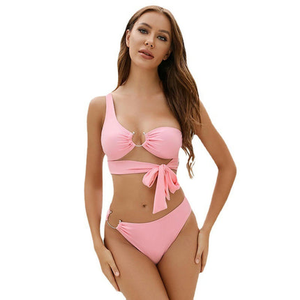 Womens One Shoulder Cutout Bikini Sets Bathing Suit High Cut Thong Bottom Two Pieces Swimsuit