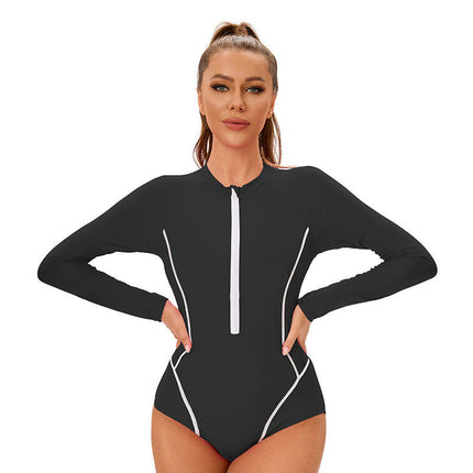 Women's One Piece Swimsuits Zipper Surfing Long Sleeve Swimsuit Bathing Suit