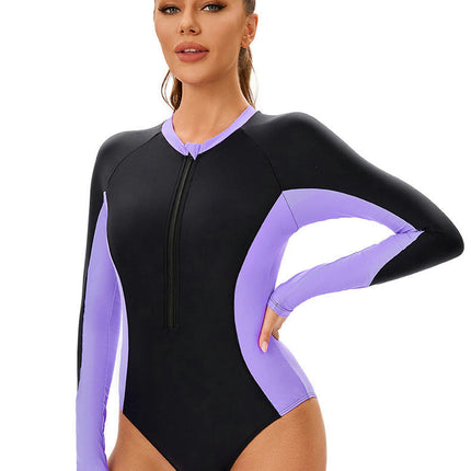 Women One Piece Long Sleeve Swimwear Surfing Swimsuit Zipper Bathing Suit