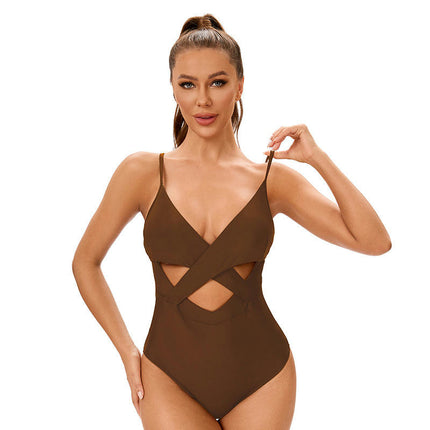 Women Sexy One Piece Swimsuits Deep V Neck Bathing Suits Cutout Monokini