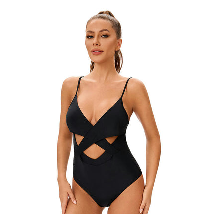 Women Sexy One Piece Swimsuits Deep V Neck Bathing Suits Cutout Monokini