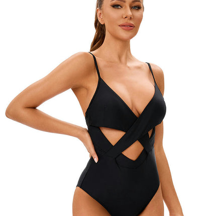 Women Sexy One Piece Swimsuits Deep V Neck Bathing Suits Cutout Monokini