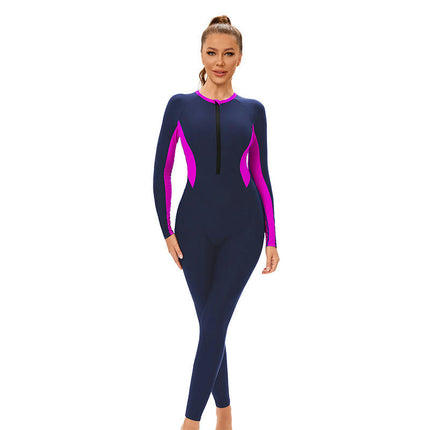 Women's Full Body Swimsuit Rash Guard One Piece Zipper Long Sleeve Long Leg Swimwear