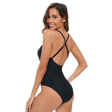 Women's One Piece Swimsuit V Neck Mesh Bathing Suit Swimwear Monokini