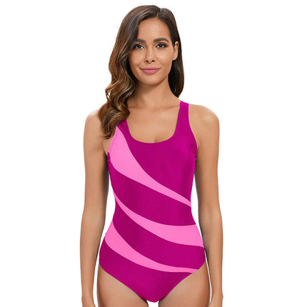 Women One Piece Swimsuits Athletic Swimwear Color Block Slimming Bathing Suit