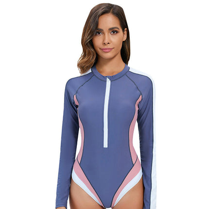 Womens One Piece Rash Guard Long Sleeve Swimsuits Zipper Surfing Bathing Suits