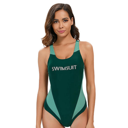 Women Athletic One Piece Swimsuits Sporty Bathing Suits Color Block Swimwear