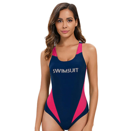 Women Athletic One Piece Swimsuits Sporty Bathing Suits Color Block Swimwear