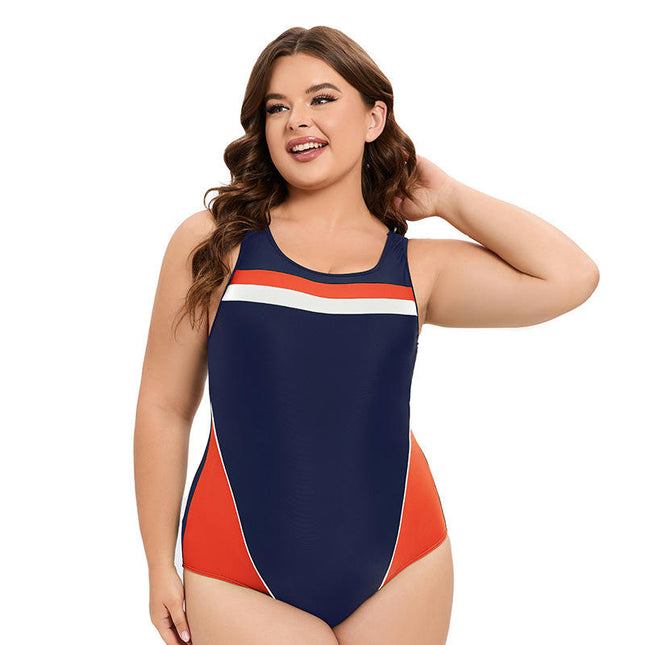 Women Plus Size One Piece Swimsuit Athletic Bathing Suit Color Block Sports Swimwear