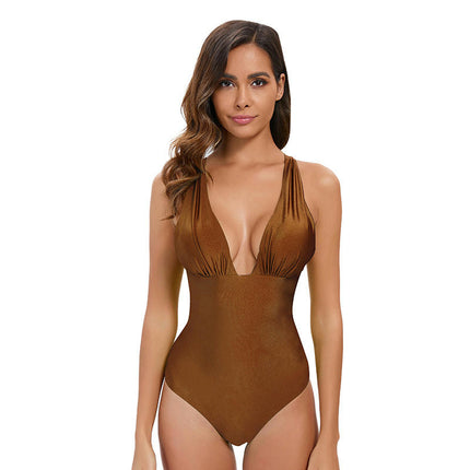 Women's One Piece Swimsuits V Neck Swimwear Tummy Control Bathing Suits Monokini