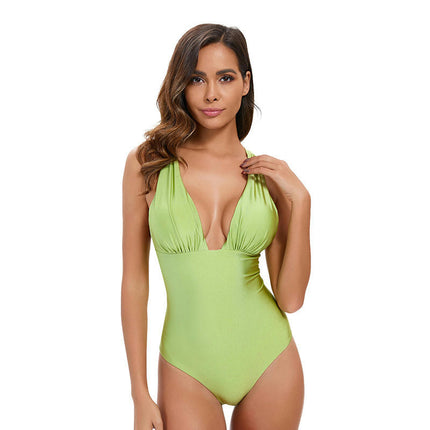 Women's One Piece Swimsuits V Neck Swimwear Tummy Control Bathing Suits Monokini