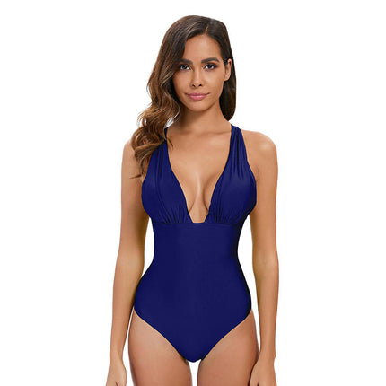 Women's One Piece Swimsuits V Neck Swimwear Tummy Control Bathing Suits Monokini