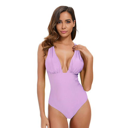 Women's One Piece Swimsuits V Neck Swimwear Tummy Control Bathing Suits Monokini