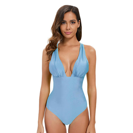 Women's One Piece Swimsuits V Neck Swimwear Tummy Control Bathing Suits Monokini