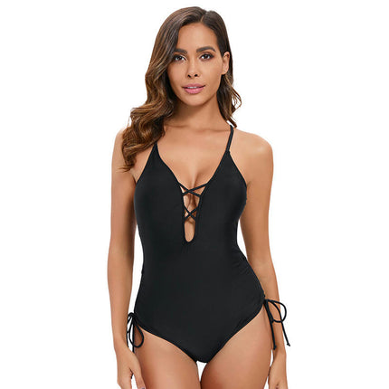 Sexy One Piece Swimsuit for Women Ruched Tummy Control Bathing Suit V Neck Tie Side Swimwear