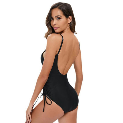 Sexy One Piece Swimsuit for Women Ruched Tummy Control Bathing Suit V Neck Tie Side Swimwear