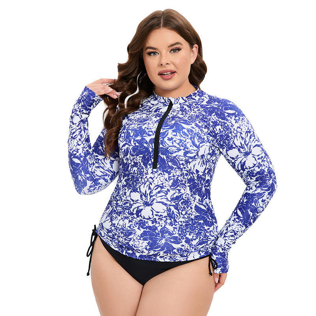 2 Piece Long Sleeve Rash Guard for Women Zip Up Swimsuits Swim Shirts with Bottom