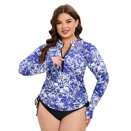 2 Piece Long Sleeve Rash Guard for Women Zip Up Swimsuits Swim Shirts with Bottom