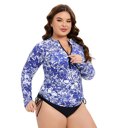 2 Piece Long Sleeve Rash Guard for Women Zip Up Swimsuits Swim Shirts with Bottom