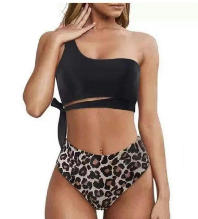 Women One Shoulder High Waisted Bikini Tie High Cut Two Piece Swimsuits