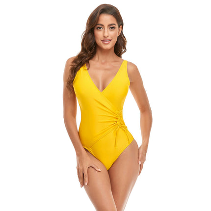 Women's One Piece Swimsuit Tummy Control Bathing Suits V Neck Drawstring Swimwear