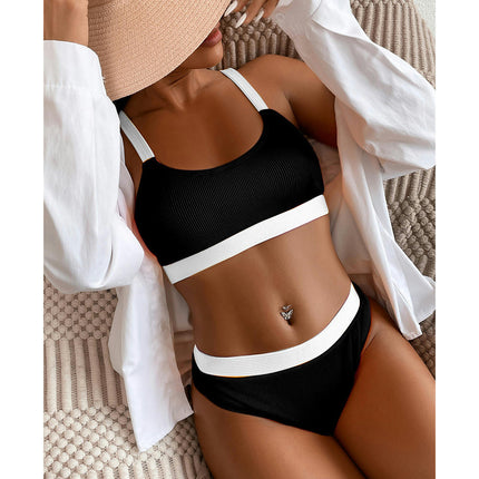 Women's High Waisted Bikini Sets Color Block Two Piece Swimsuits High Cut Bathing Suits