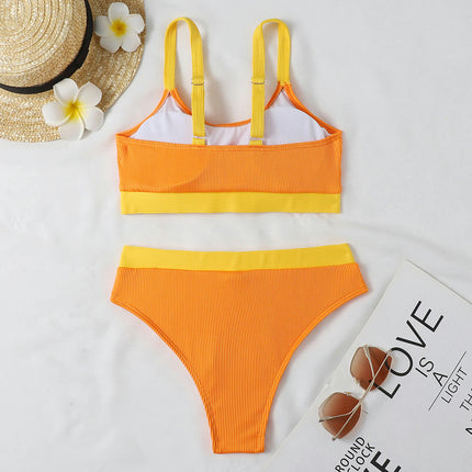 Women's High Waisted Bikini Sets Color Block Two Piece Swimsuits High Cut Bathing Suits