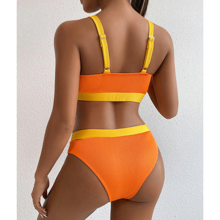 Women's High Waisted Bikini Sets Color Block Two Piece Swimsuits High Cut Bathing Suits