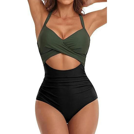 Womens One Piece Swimsuits Ruched Tummy Control Cut Out Monokinis Bathing Suit