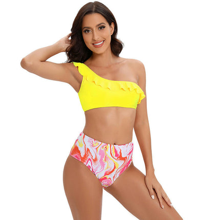 Women's High Waisted Bikini Swimsuits Sets Ruffled One Shoulder Two Piece Bathing Suits