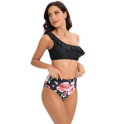 Women's High Waisted Bikini Swimsuits Sets Ruffled One Shoulder Two Piece Bathing Suits