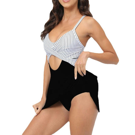 Women Cutout One Piece Skirt Swimsuit V Neck Wrap Swimdress Tummy Control Bathing Suits