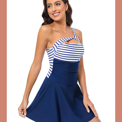 Womens One Piece Swimsuit Bathing Suits One Shoulder Cutout Swimdress with Skirt