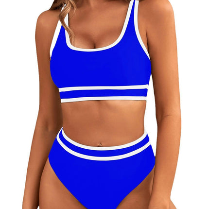 2 Piece High Waisted Bikini Set for Women Color Block Sporty Swimsuit Bathing Suit