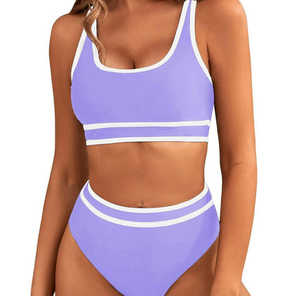 2 Piece High Waisted Bikini Set for Women Color Block Sporty Swimsuit Bathing Suit