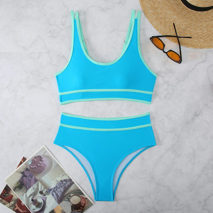 2 Piece High Waisted Bikini Set for Women Color Block Sporty Swimsuit Bathing Suit