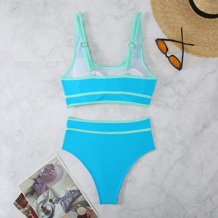 2 Piece High Waisted Bikini Set for Women Color Block Sporty Swimsuit Bathing Suit