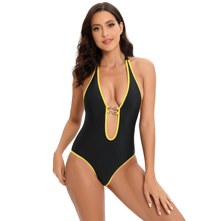 Womens Sexy One Piece Bathing Suits Tummy Control Deep V Neck Swimsuit High Cut Swimwear