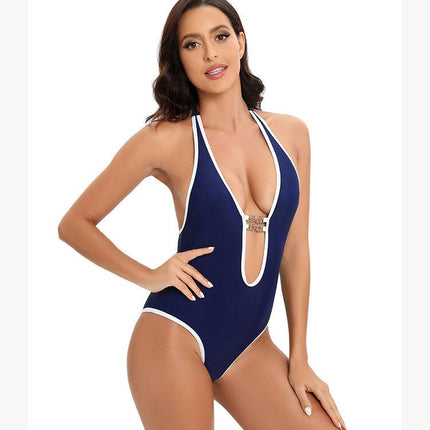 Womens Sexy One Piece Bathing Suits Tummy Control Deep V Neck Swimsuit High Cut Swimwear