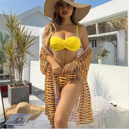 Women Three Piece Swimsuits Bikini Bathing Suit with Beach Kimono Cover Ups