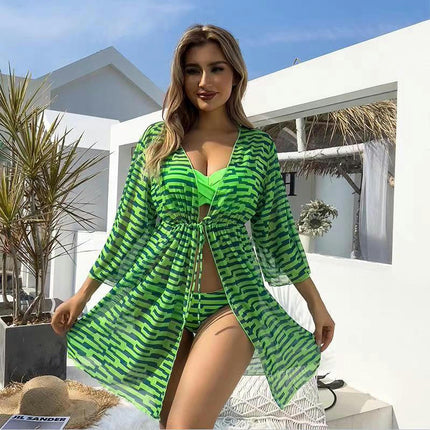 Women Three Piece Swimsuits Bikini Bathing Suit with Beach Kimono Cover Ups