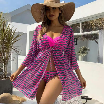 Women Three Piece Swimsuits Bikini Bathing Suit with Beach Kimono Cover Ups