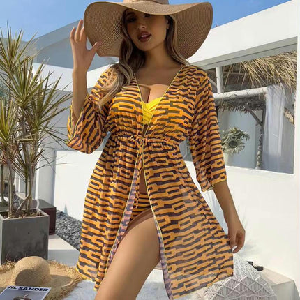 Women Three Piece Swimsuits Bikini Bathing Suit with Beach Kimono Cover Ups