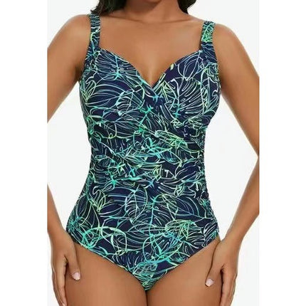 Women's One Piece Bathing Suits Tummy Control Swimsuits V Neck Ruched Slimming Swimwear