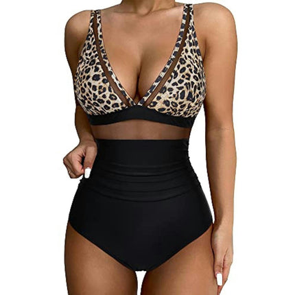 Women One Piece Swimsuits Tummy Control V Neck Bathing Suit Sexy Mesh Swimwear