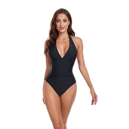 Women's Halter One Piece Swimsuit Tummy Control Bathing Suits Deep V Neck Swim Suit