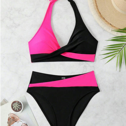 Womens Two Piece Bikini Swimsuits High Waisted Tummy Control Bathing Suits Halter Swimwear