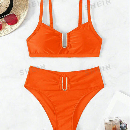 Women's High Waisted Bikini Bathing Suit Set Spaghetti Strap Two Pieces Swimsuit