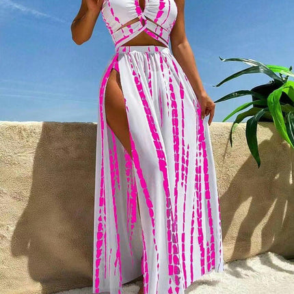 Women's Halter Bikini Bathing Suit Summer Swimsuit with Cover Up Beach Skirt 3 Piece Set