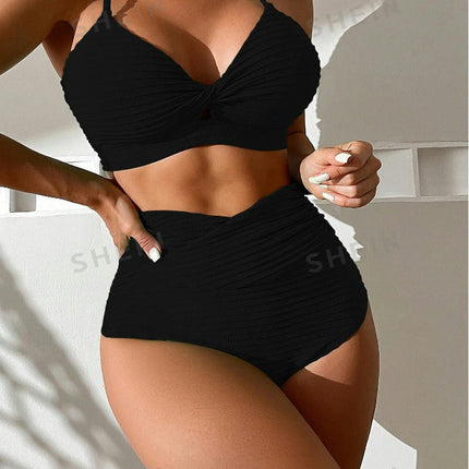 Women's Bikini Sets Two Piece Swimsuit High Waisted Twist Front Spaghetti Straps Bathing Suit